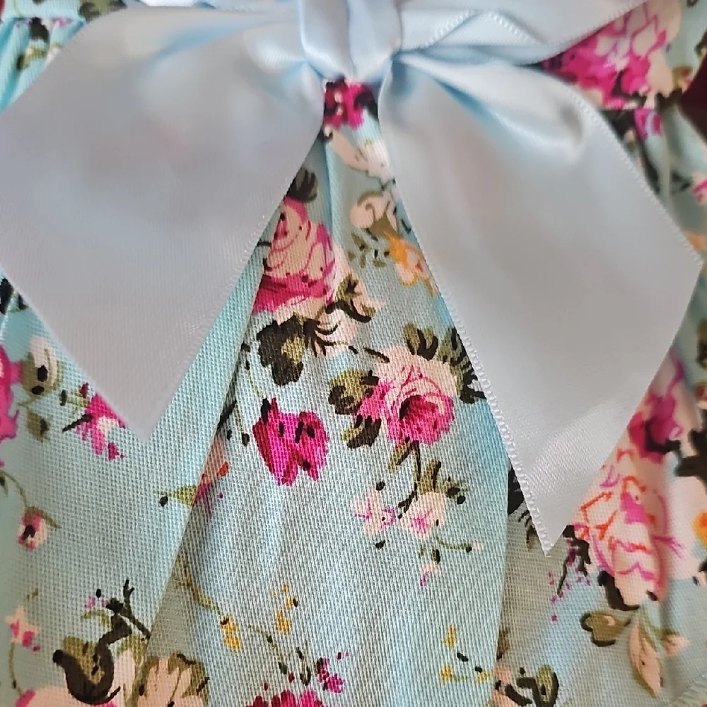 Floral Dog Dress with Blue Bow Size Xsmall